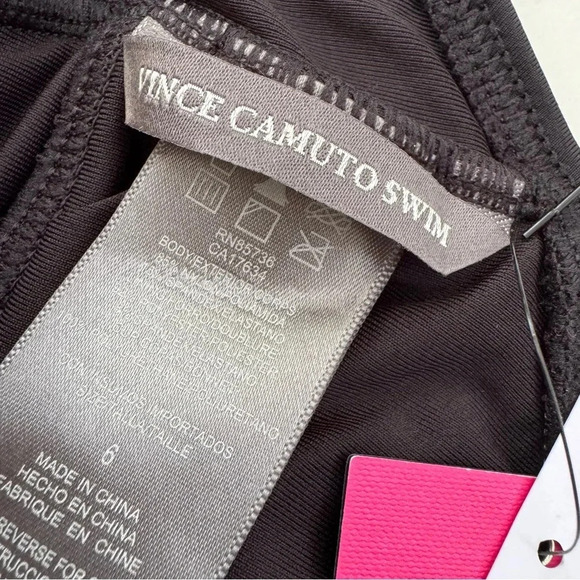 NWT Vince Camuto Tie Front Key Hole Halter One Piece Swimsuit Black Size 6 - Picture 9 of 12